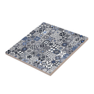Carreau Marocain carrelage noir, bleu, gris