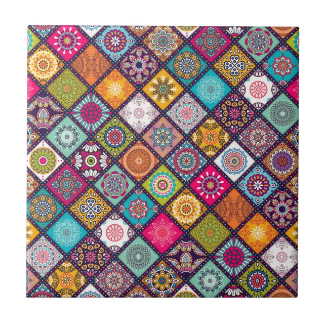 Carreau Marocain coloré de motif de mandala (Devant)