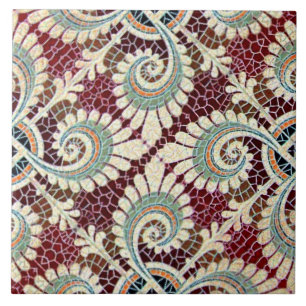 Carreau Maron Floral allemand Art Nouveau Jugendstil