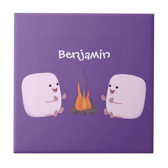 Carreau Marshmallows mignons roses par dessin animé sur le (Devant)