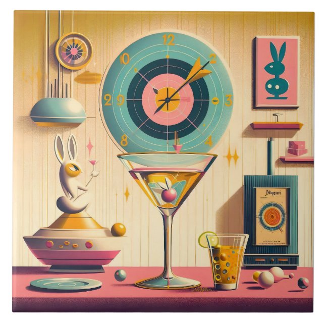 Carreau Martini lapin atomique Futuriste du milieu du sièc (Devant)