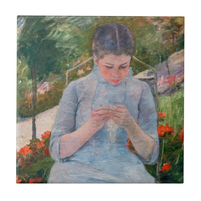 Carreau Mary Cassatt - Fille couture dans un jardin (Devant)