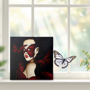 Carreau Mascarade de Papillon Rouge Femme Fantastique Goth