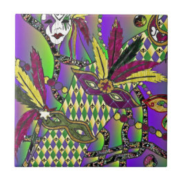 Carreau Masques de plumes de mardi gras psychédélique