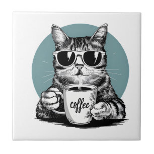 Carreau Matins de chat cool - Café, lunettes de soleil & a