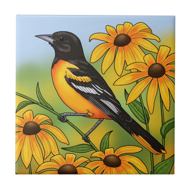 Carreau MD State Bird Oriole & Black eyed Susan Flower (Devant)