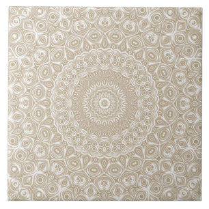 Carreau Médaille kaki mandala kaléidoscope blanc