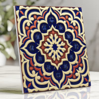 Médaillon étoilé marocain en terre cuite bleu de c
