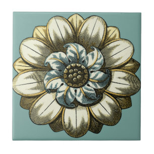 Carreau Médaillon floral orné sur Arrière - plan bleu clai