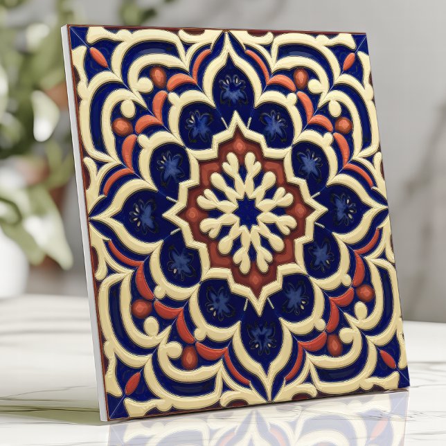 Carreau Médaillon Marocain Cobalt Blue Terracotta (Créateur téléchargé)