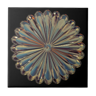 Carreau Médaillon métallique Art déco or et fleur noire