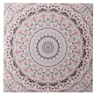 Carreau Médaillon peint Motif en rose antique