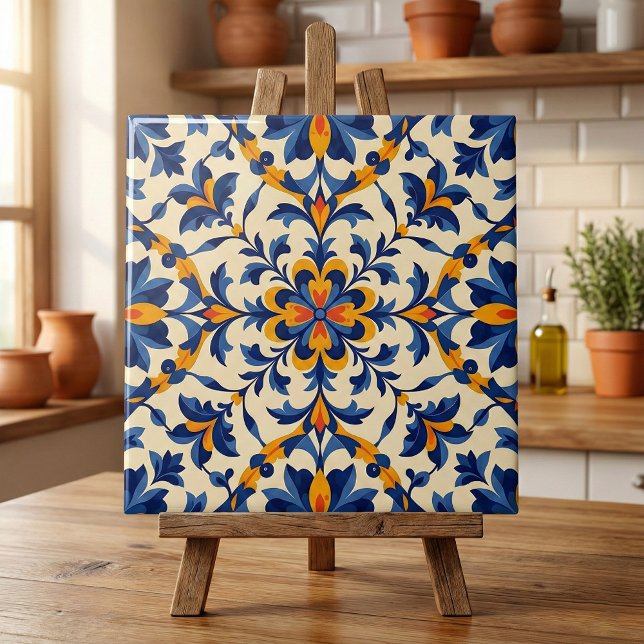 Carreau Mediterranean Blue Floral Portuguese Azulejo (Créateur téléchargé)