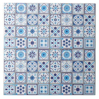Carreau Mediterranean Blue White Tile Pattern Watercolor 