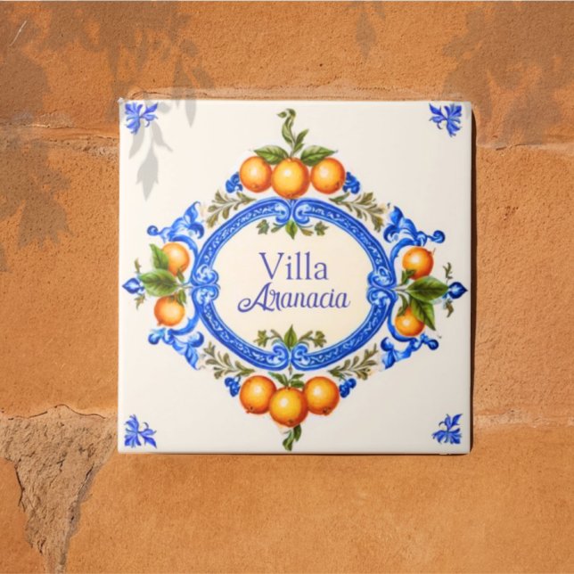 Carreau Mediterranean Italian House Sign – Villa Arancia (Créateur téléchargé)