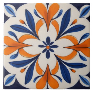 Carreau Méditerranée Abstraite symétrique orange et bleu