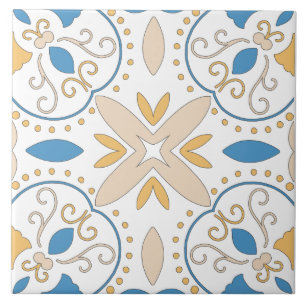Carreau Méditerranéen Orange Bleu Rose Géométrique Andalou