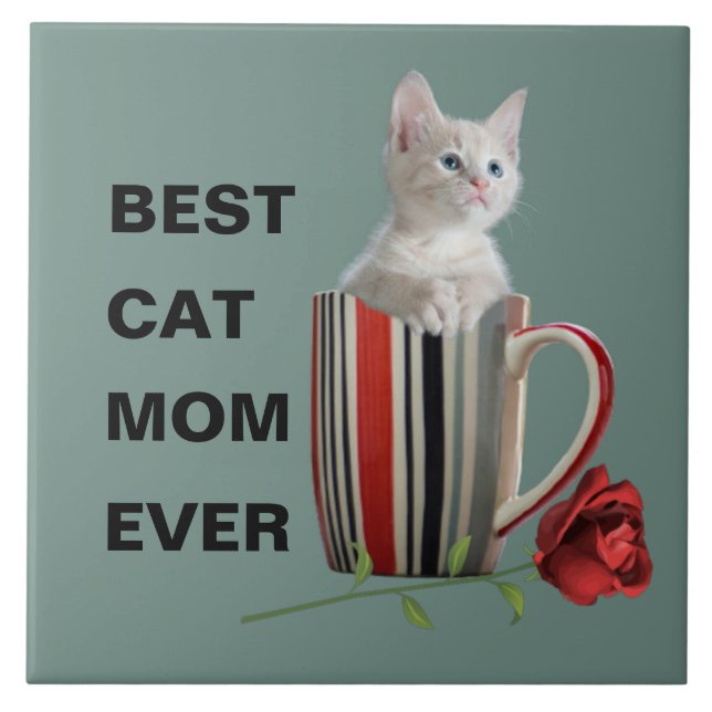 Carreau Meilleur chat maman Ever chaton café fleur de tass (Devant)