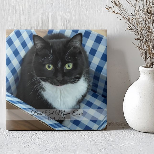 Carreau Meilleur chat Maman toujours Photo personnalisée e (Créateur téléchargé)