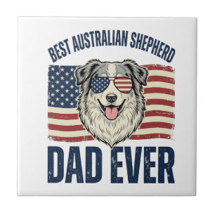 Carreau Meilleur papa Australian Shepherd patriotique