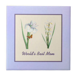 Carreau Meilleure maman irlandaise et papillon sur violet