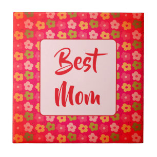 Carreau Meilleure maman mignonne rouge rose rose motif flo