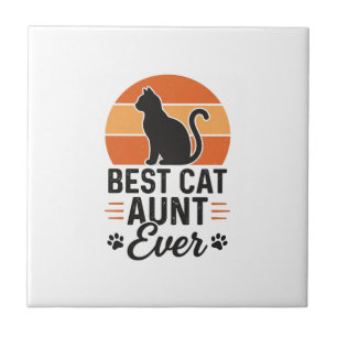 Carreau Meilleure Tante de Chat Vintage Sunset T-Shirt Des