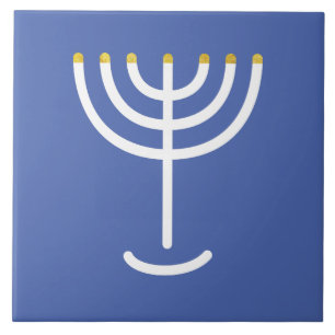 Carreau Menorah Blanc Or bleu
