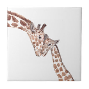 Carreau Mère girafe avec bébé aquarelle animaux mignonette