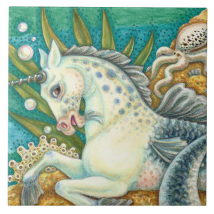CARREAU MERHORSE & OCTOPUS BLANC, CHEVAL UNICORN IMAGINAIR