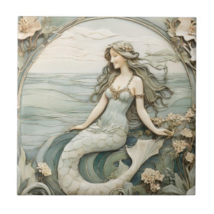 Carreau Mermaid Art Nouveau Faux Relief Mint Océan Mer