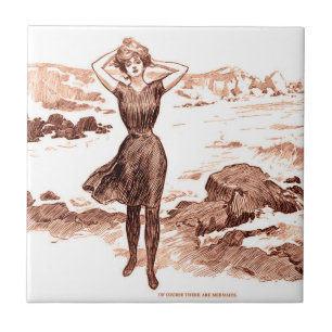 Carreau Mermaid Beach Gibson Girl Victorian Antique