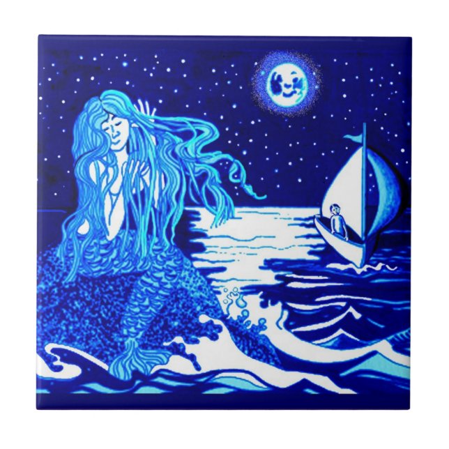 Carreau Mermaid et marin, nuit lune (Devant)