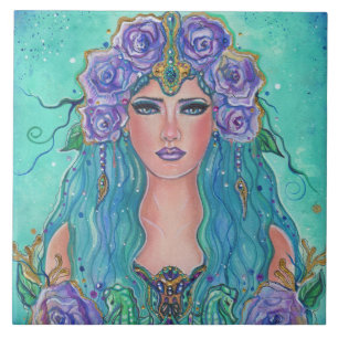 Carreau Mermaid Rose dans l'art marin par Renee Lavoie