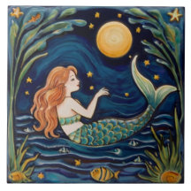 Mermaid Starry Nuit Mer Océan Fairytale Marine Ble