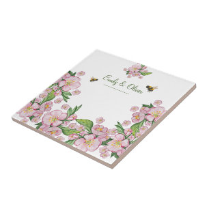 Carreau Merveilleuse aquarelle fleurs de pommier et е е