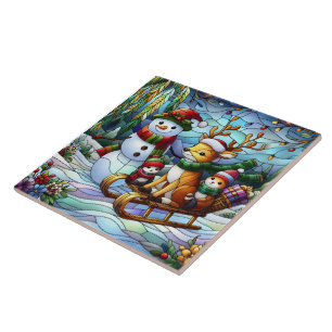 Carreau Merveilleuse hivernale avec bonhomme de neige et a
