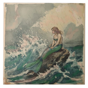 Carreau Merveilleuse Mer Tempétueuse avec Sirène 
