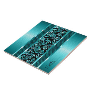 Carreau Métal Turquoise Et Noir Damas Et Métal