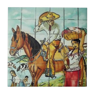 Carreau Mexicaine Femmes et HorsemanTile murale