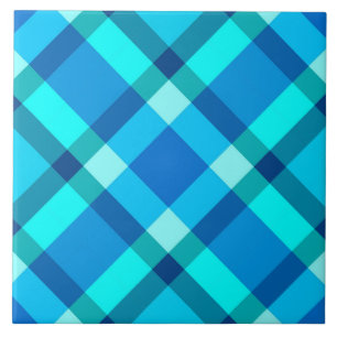 Carreau Mi-siècle Bias Plaid, bleu Cobalt et turquoise