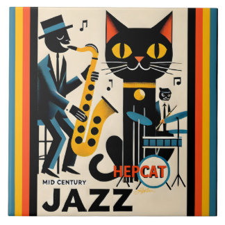 Carreau Mi siècle Jazz Age HepCat Chat Noir