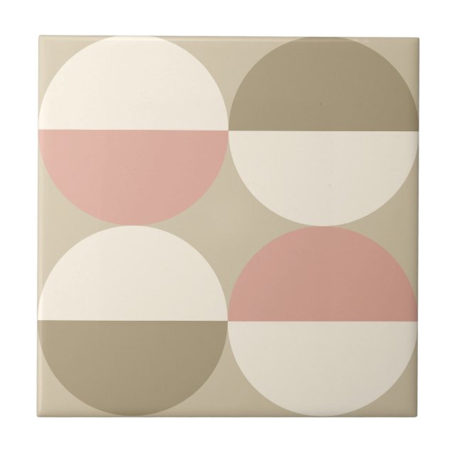 Carreau Mi-siècle moderne cercles beige motif géométrique (Devant)
