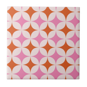 Carreau Mi-Siècle Rétro Starburs Motif Orange Rose