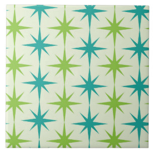 Carreau Mid-Century Atomique Starburts Vert et Turquoise