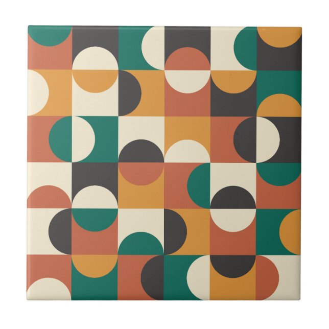 Carreau Mid Century Moderne demi cercles vert et orange (Devant)