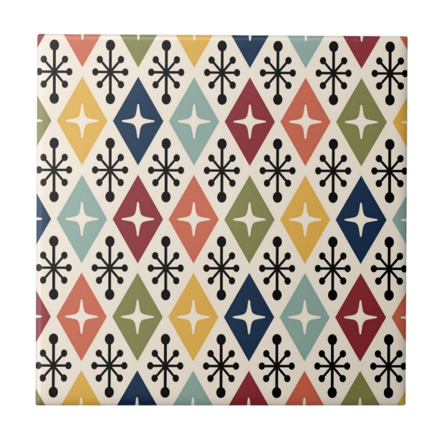 Carreau Mid Century Moderne Rétro Motif Starburst (Devant)