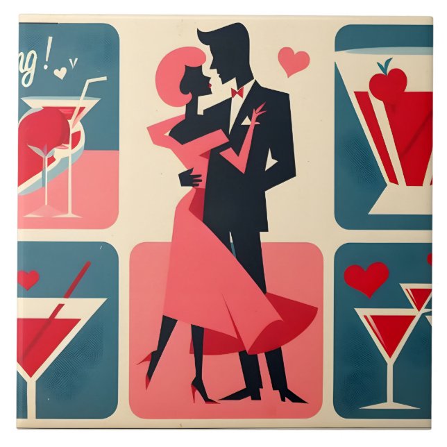 Carreau Mid Century moderne Valentine Dancing Couple (Devant)