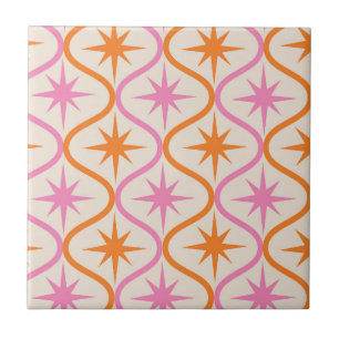 Carreau Mid Century Orange rose Starburburs sur Ogee Motif