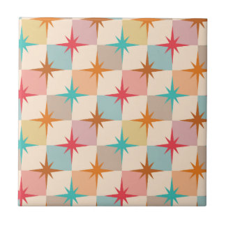 Carreau Mid Century Starbursts on Pastel Checkerboards